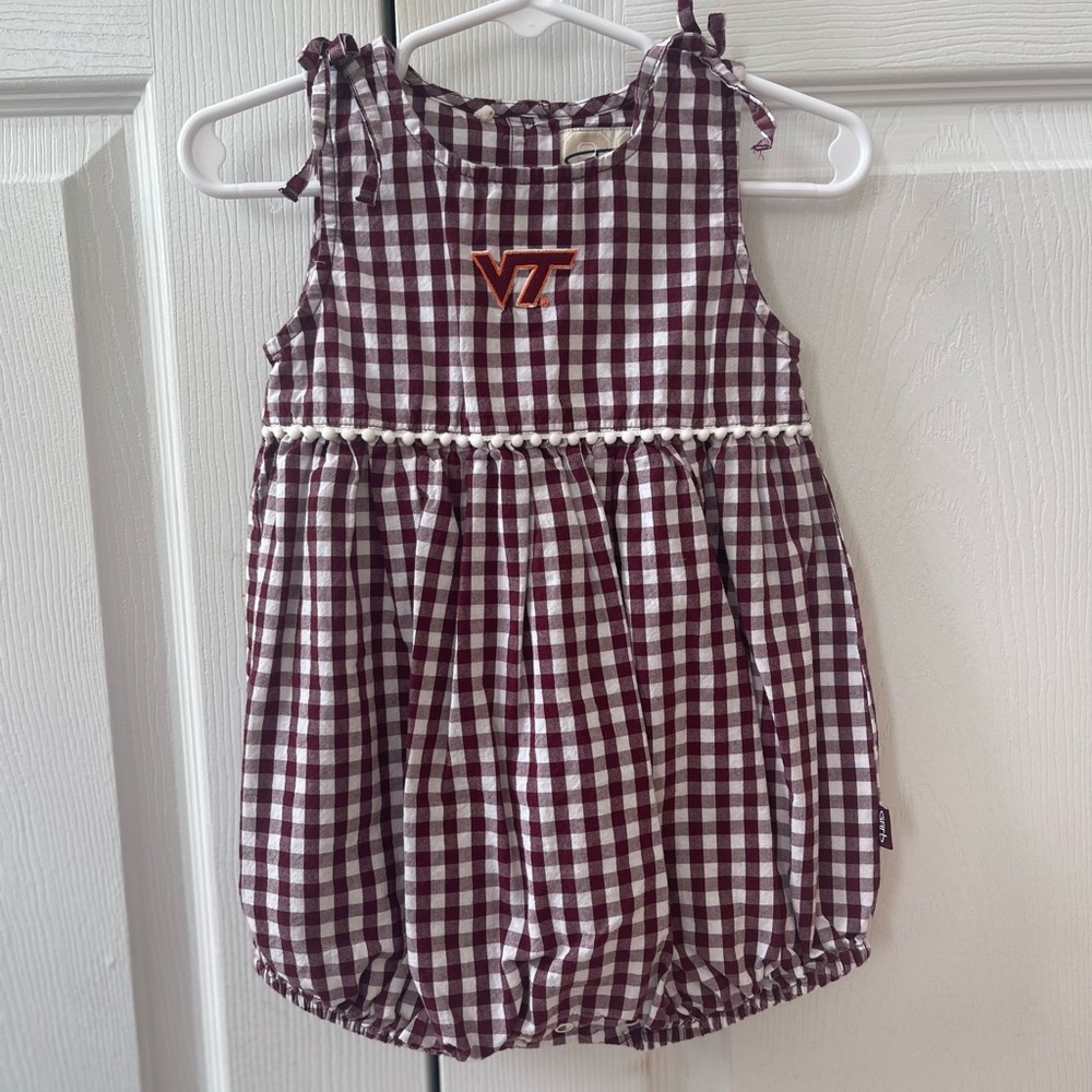 Gingham Baby Bubble with Virginia Tech Logo